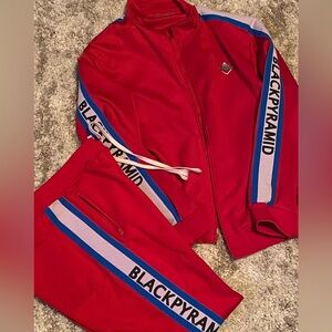 Black Pyramid Men Red and Blue Jacket & Pants Set